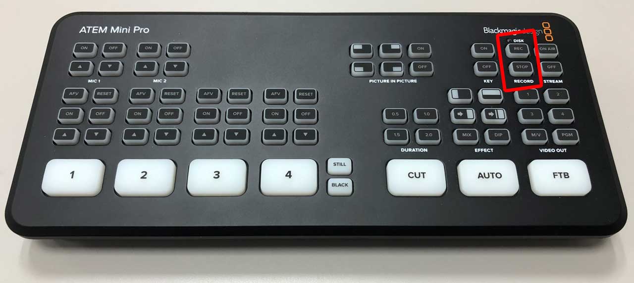 ATEM Mini Pro録画機能の操作ボタン